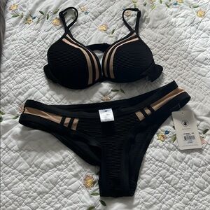 Body Glove Black and Nude Ribbed Bikini Set